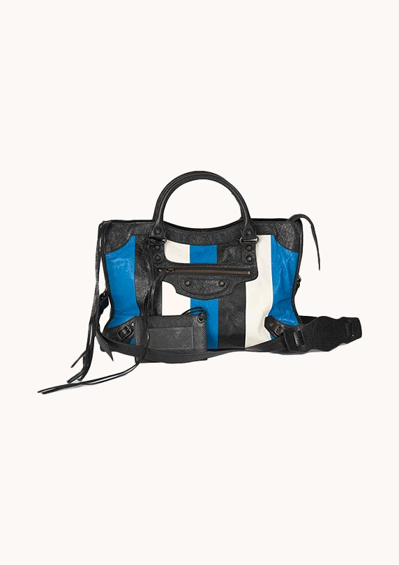 Sac city en cuir tricolore Noire, Blanc et Bleu