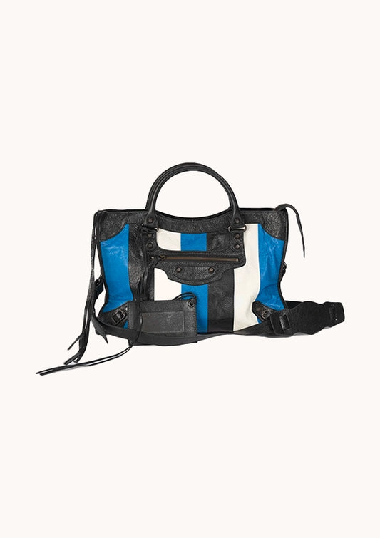 Sac city en cuir tricolore Noire, Blanc et Bleu